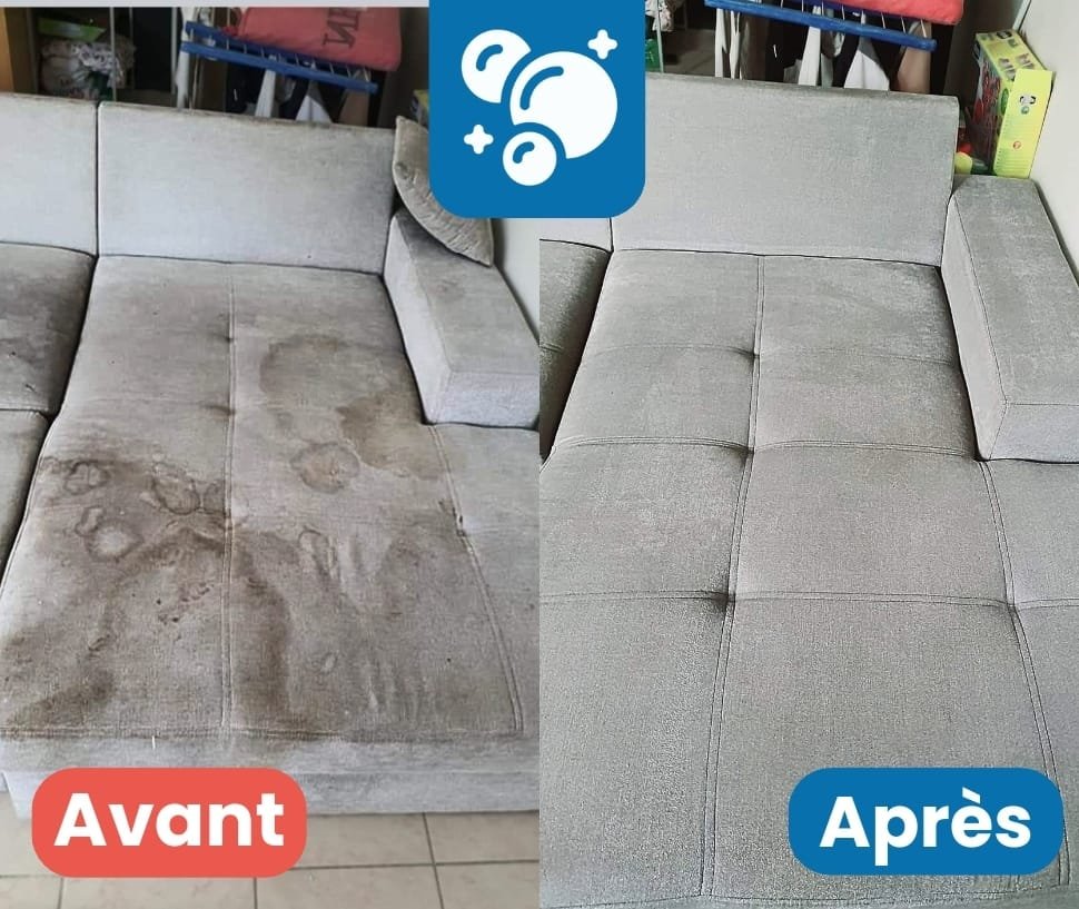 Avant après nettoyage canapé d'angle