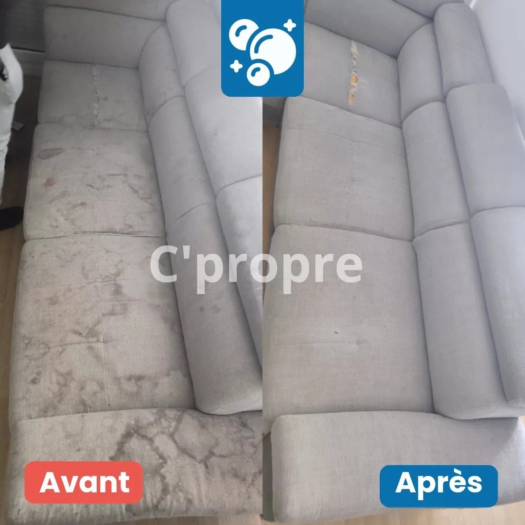 Avant après nettoyage grand canapé beige
