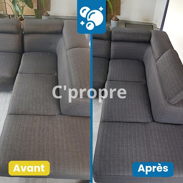 Avant après nettoyage canapé sectionnel gris
