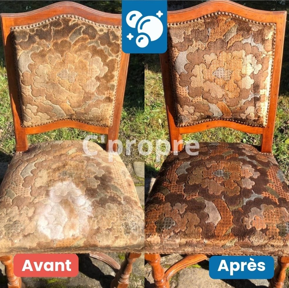 Avant après nettoyage chaise ancienne en tissu