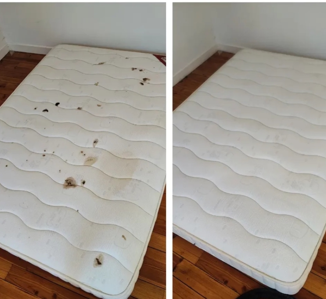 Matelas taché et jauni nettoyé en profondeur